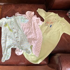 Set of Three Baby Sleepers in Green and White